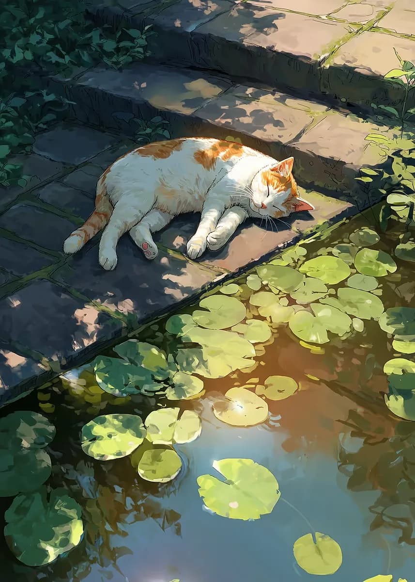 Affiches de chat noir d'étang moderne, dessin animé d'étang de lys, imprimés modernes de natation d'