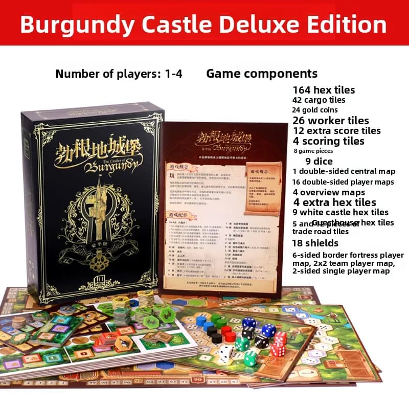 Jeu de société décontracté Burgundy Castle, version chinoise avec carte de stratégie élargie pour je