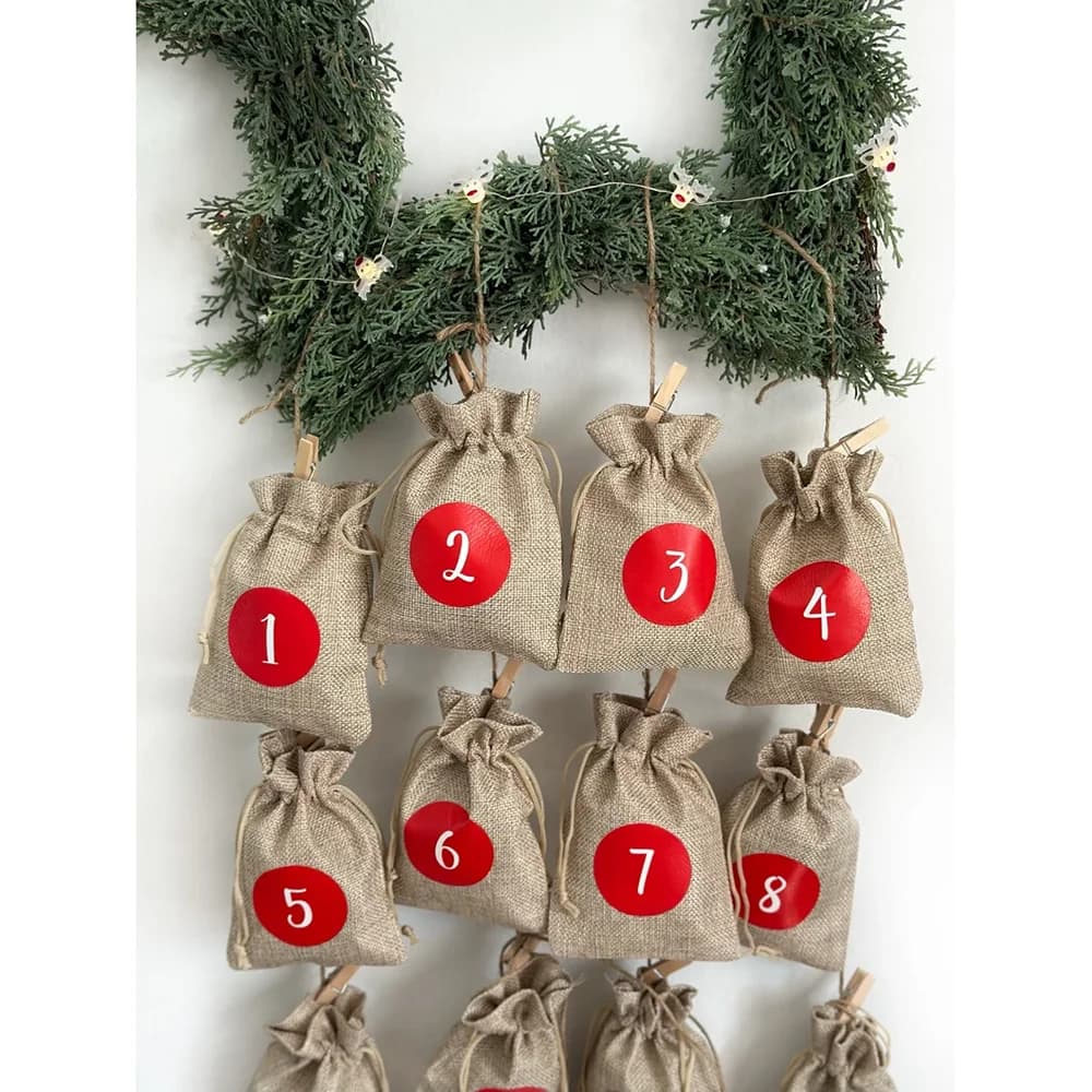 Kit de calendrier de l'avent 24, sac de calendrier de l'avent de noël, compte à rebours pour noël, d