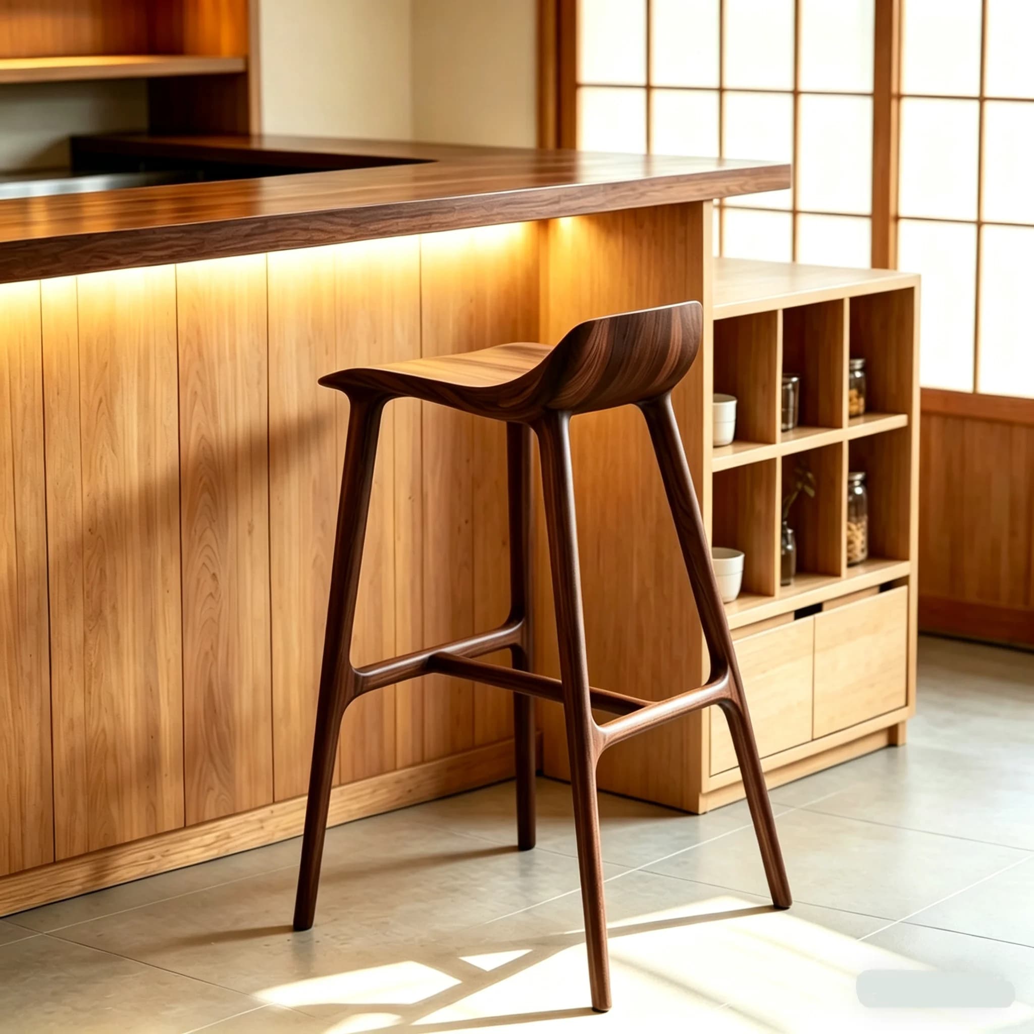 Tabourets de bar en bois peu encombrants, chaises de salle à manger uniques et minimalistes pour cui