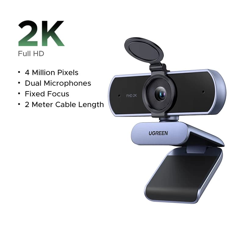 Webcam UGREEN 2K avec microphone, caméra Web USB Full HD, FOV réglable, correction automatique de la