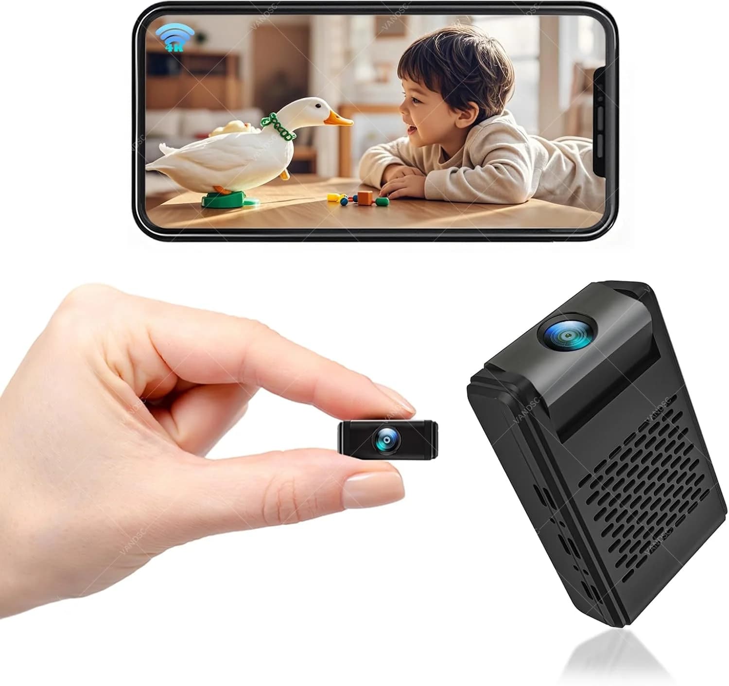 Mini caméra de sécurité Nanny Cam avec 180 ° Objectif rotatif Cloud et stockage SD Surveillance WiFi