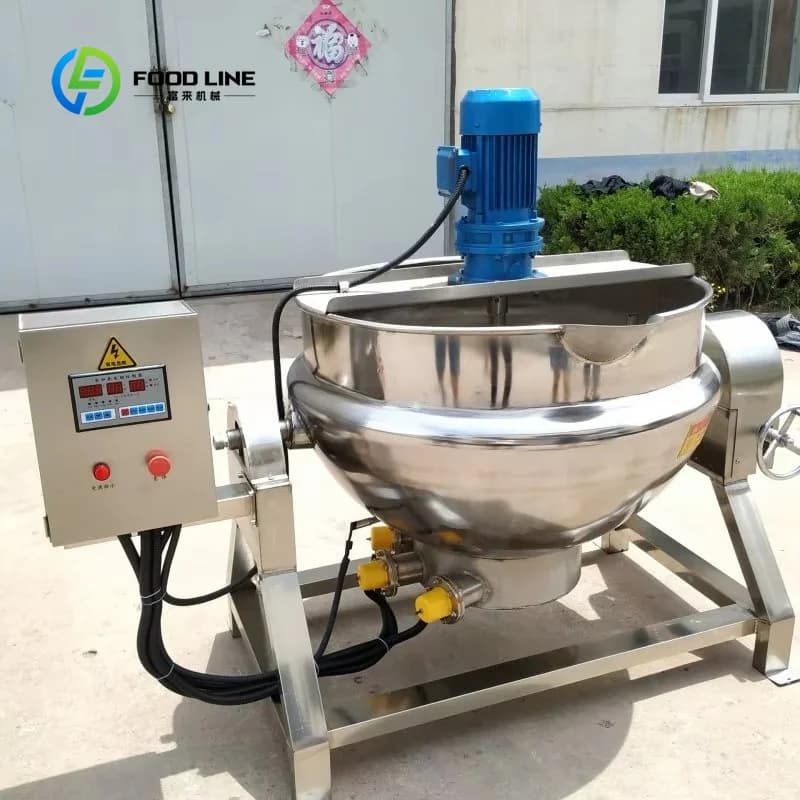 Machine à confiture personnalisée à chauffage au gaz, marmite à double enveloppe avec moteur de méla