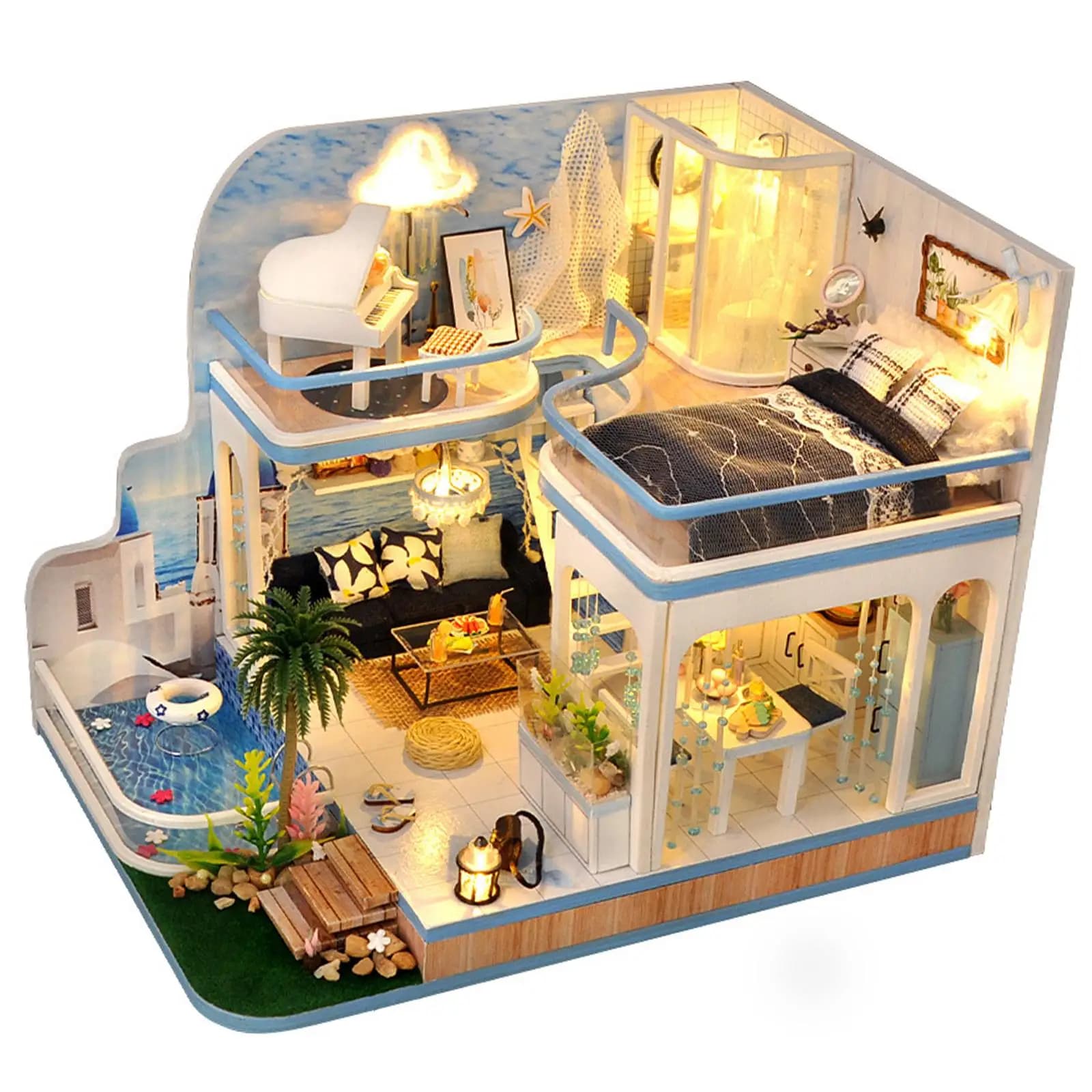 Kit de maison de poupée miniature en bois à faire soi-même avec couvercle anti-poussière, puzzle de