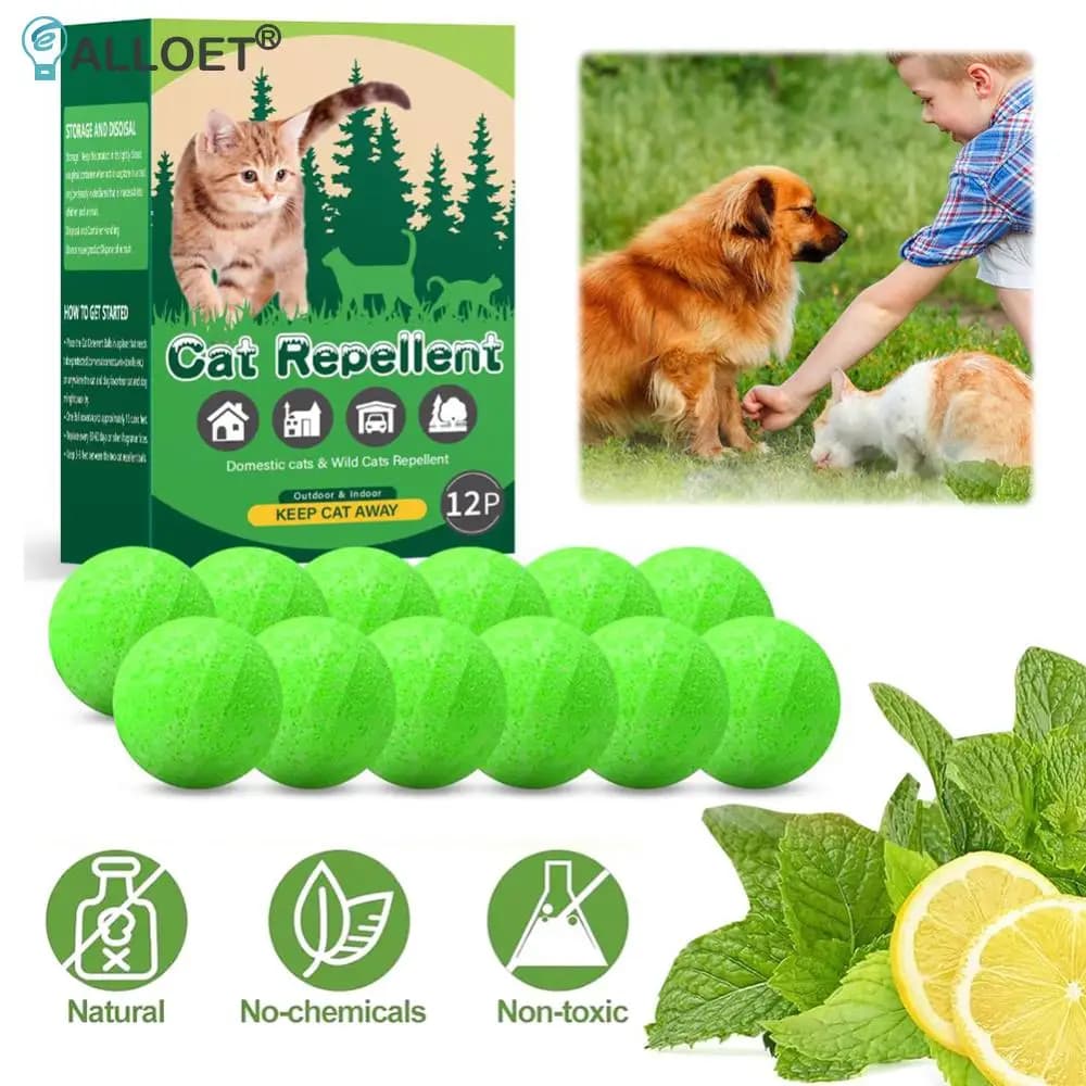 Paquet de 12 boules dissuasives pour chats, huile naturelle de menthe poivrée, répulsif pour chiens,