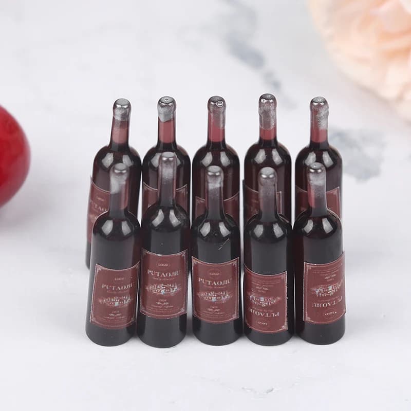 Bouteilles miniatures de vin rouge pour maison de poupée, 10 pièces, 1/12, jouets alimentaires pour