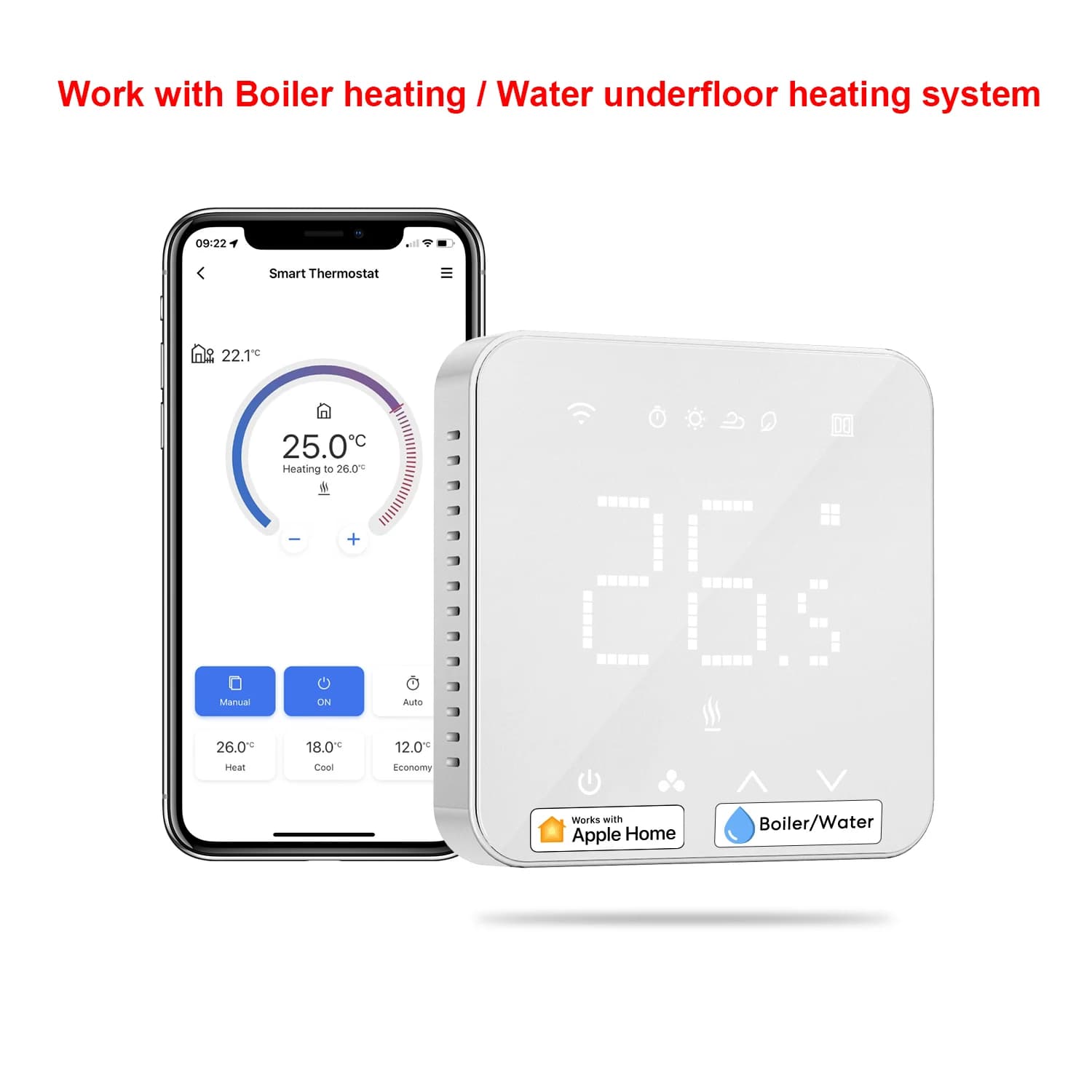 Meross-Thermostat Wi-Fi intelligent, eau, gaz, système de bomicrophone, télécommande de température,