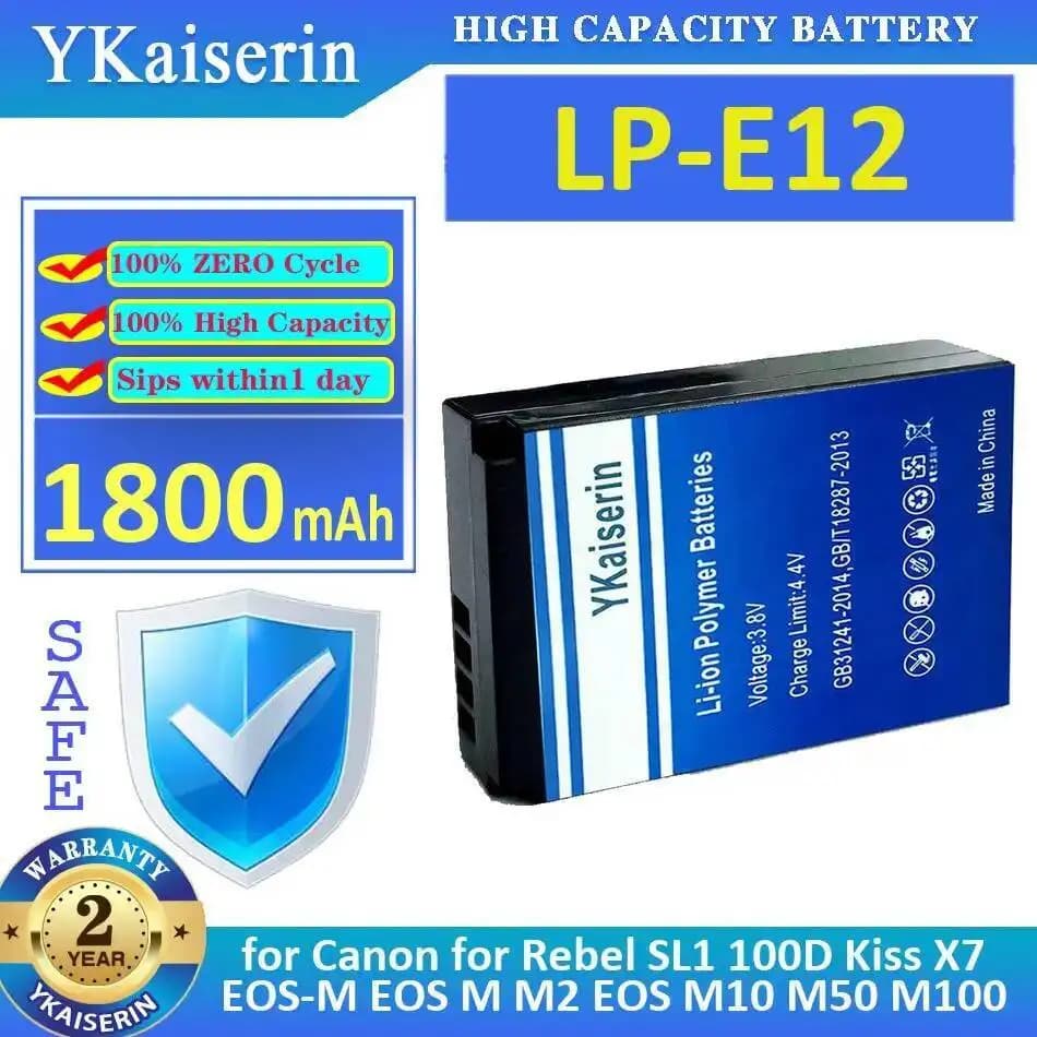 Batterie d'appareil photo LP-E12 1800Mah pour Canon Rebel SL1 100D Kiss X7 Eos-M Eos M M2 M10 M50 M1