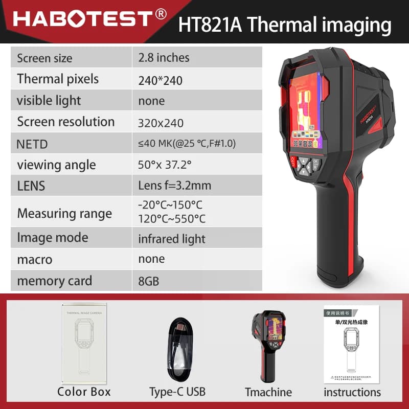 Caméra thermique rechargeable HABOTEST HT821A -20 ℃ ~550 ℃ Caméra thermique portable étanche, anti