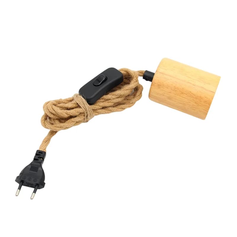 Lampe de confrontation en bois moderne avec tissu vintage, interrupteur à prise UE, support de lampe