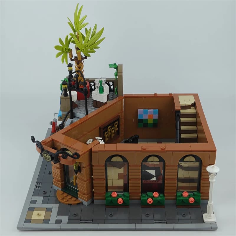 EN STOCK Modèle de maison d'hôtel d'angle, Jouets d'architecture de rue classiques, Blocs de constru