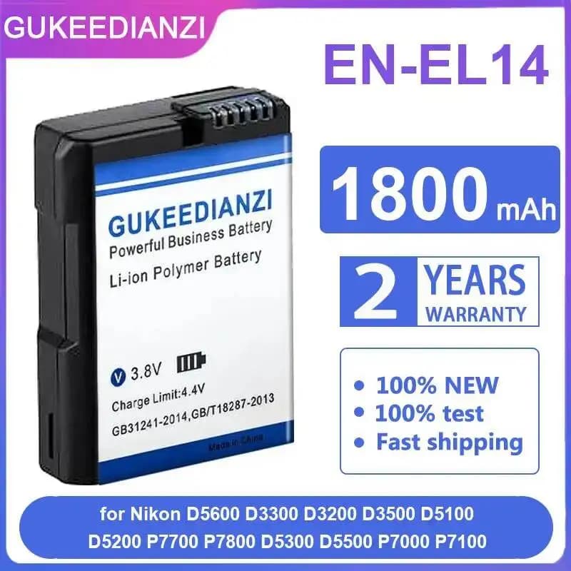 Batterie d'appareil photo 1800mAh EN-EL14 stable pour Nikon D5600 D3300 D3200 D3500 D5100 D5200 P770