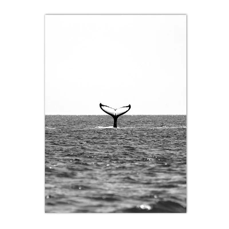 Affiche d'art mural de phare de baleine de plage de mer noir et blanc, toile de paysage imprimée, pe