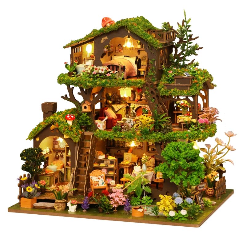 Kits de figurines miniatures DIY en bois, thème Maison d'arbre, Cabane forestière, Casa à assembler,