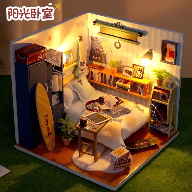 Modèle de maison en bois à construire soi-même, petite maison miniature, décoration de scène, blocs