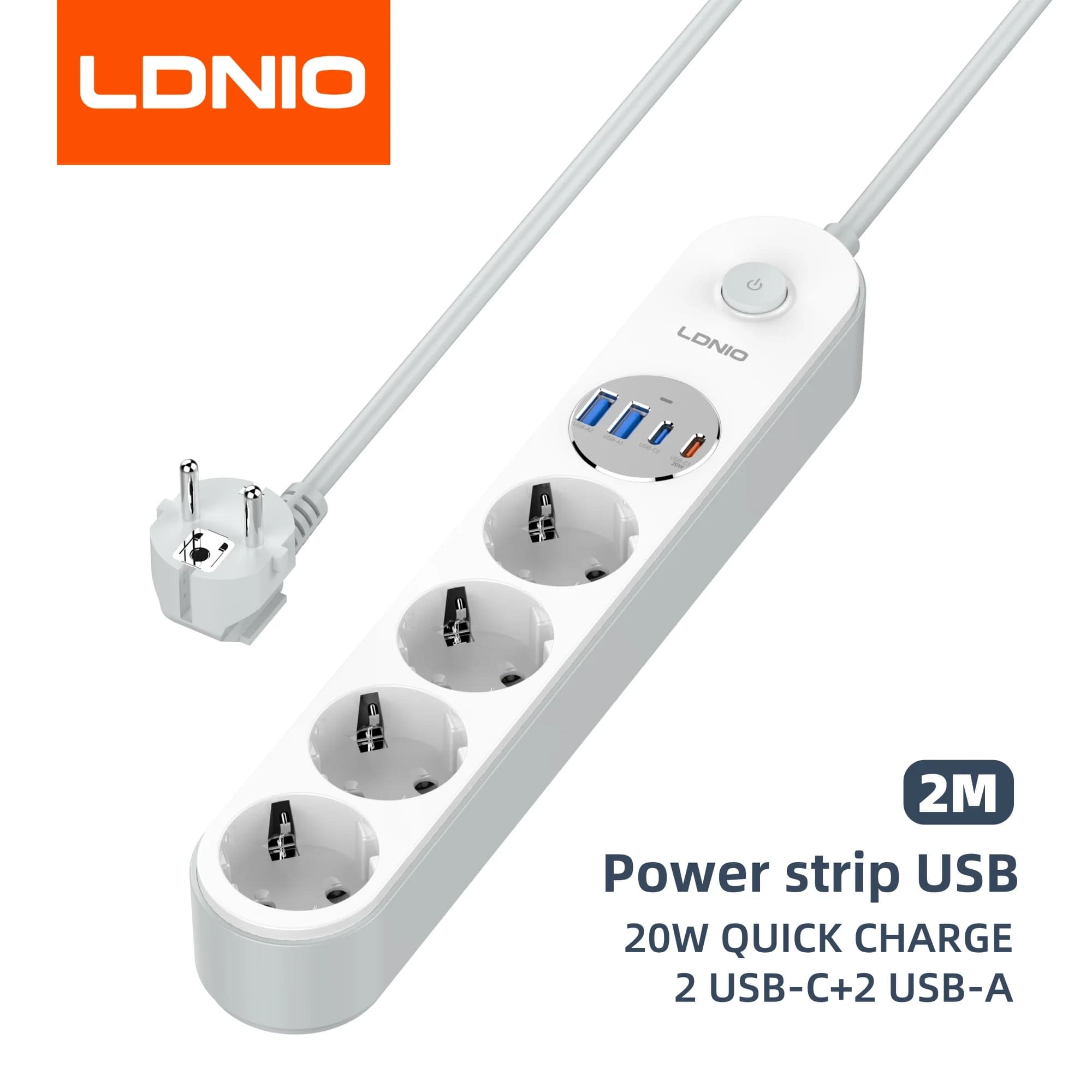 LDNIO français Extension électrique 2M bande d'alimentation Multiple sortie d'extension européenne d