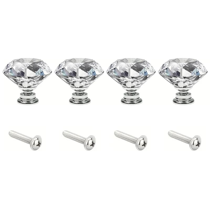 Poignées en verre cristal, 4 pièces, accessoires de meubles élégants pour porte d'armoire à trou uni