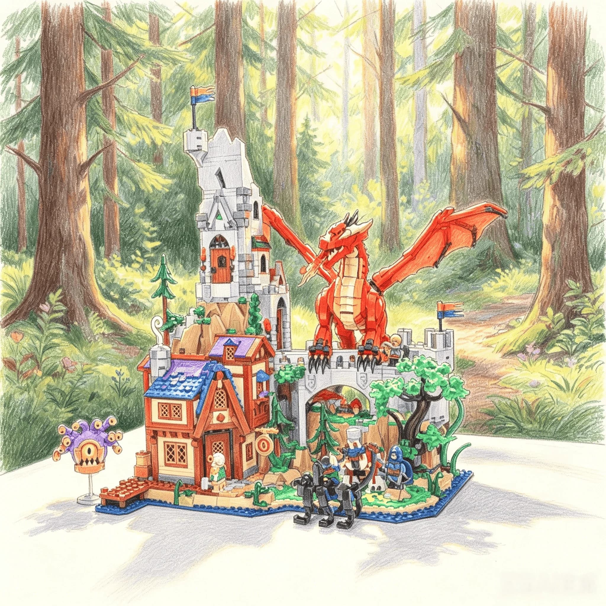 3745 pièces EN STOCK Maison du Dragon Rouge Briques de construction DIY Modèles de jouets à assemble
