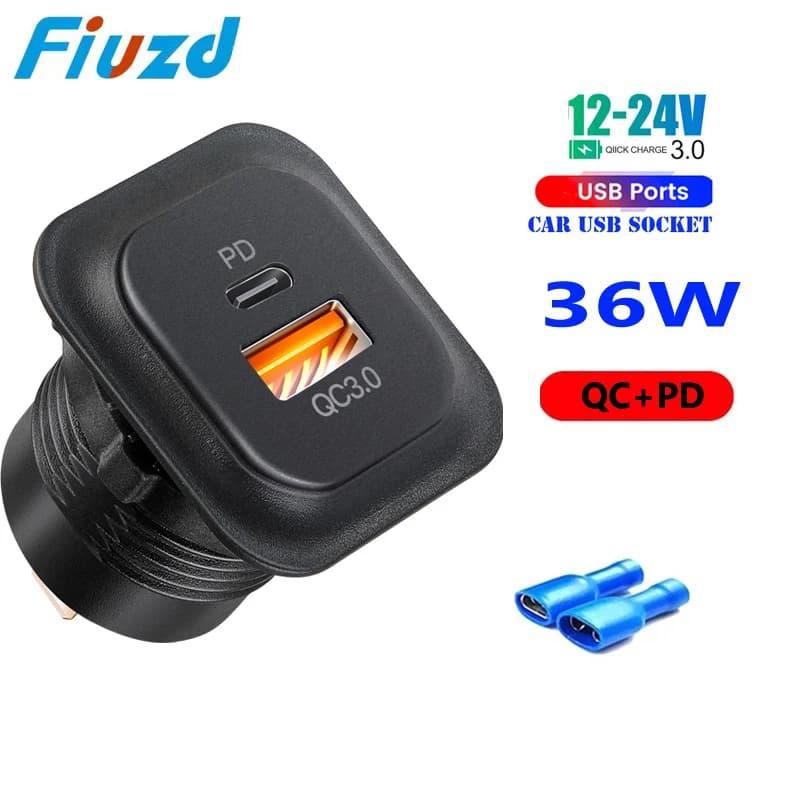 Prise de chargeur de voiture PD3.0 et QC3.0, double ports USB C avec LED, charge rapide 12V/24V pour