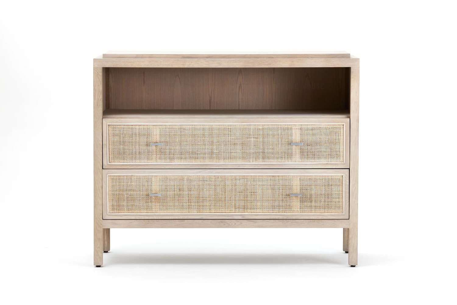 Buffet en rotin et chêne japonais Boho fait à la main, Design d'accent de ferme pour chambre à couch