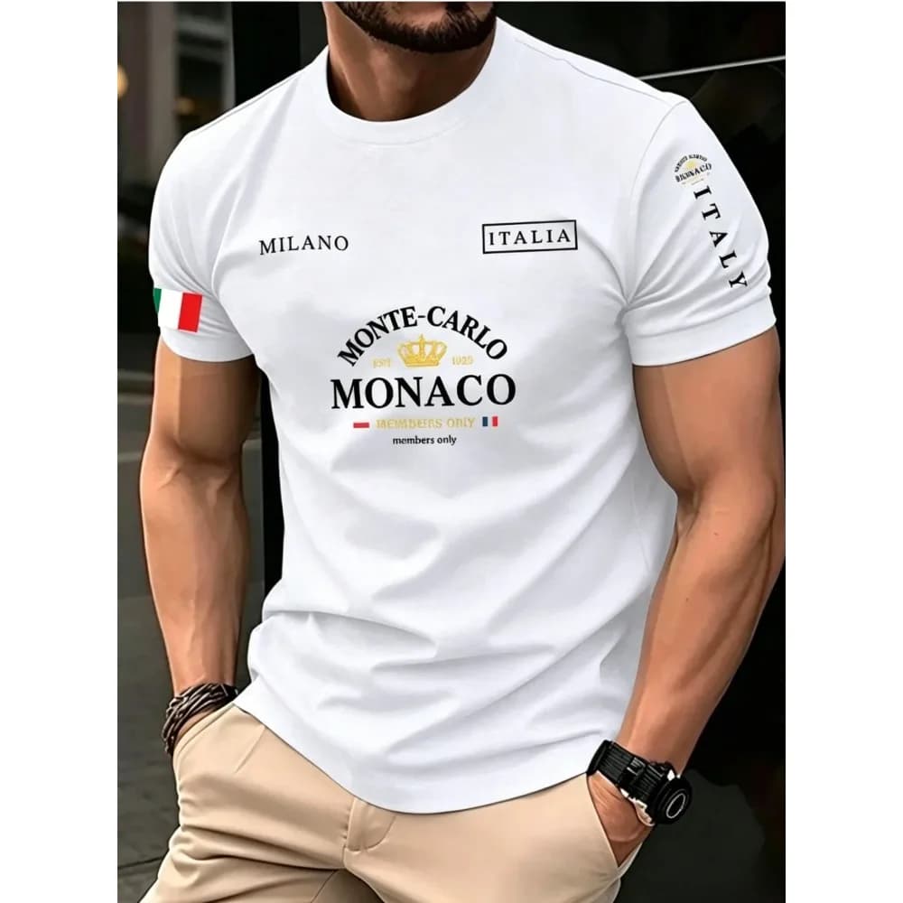 Nouveau T-shirt unisexe 2026 à col rond en pur coton, imprimé drapeau de Monaco, coupe ample décontr