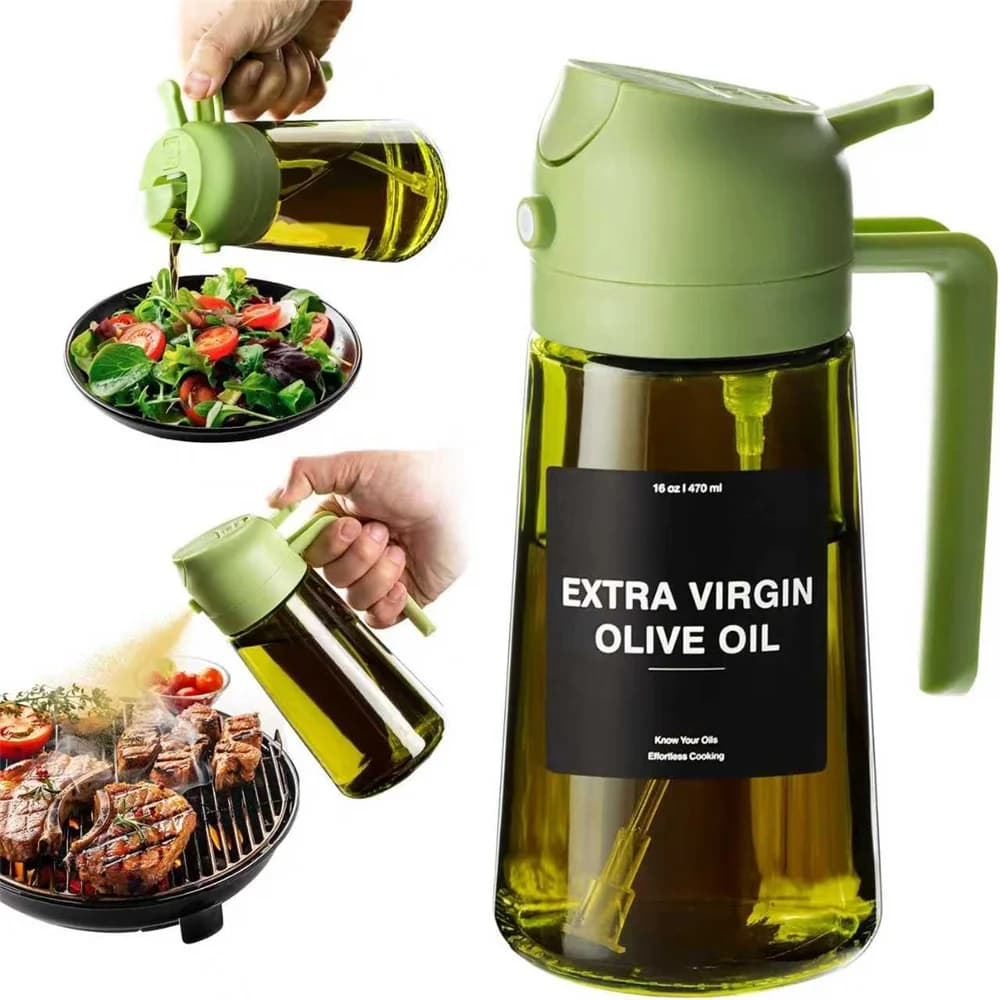 Pulvérisateur d'huile de 470 ml pour la cuisine, distributeur et vaporisateur d'huile d'olive 2-en-1