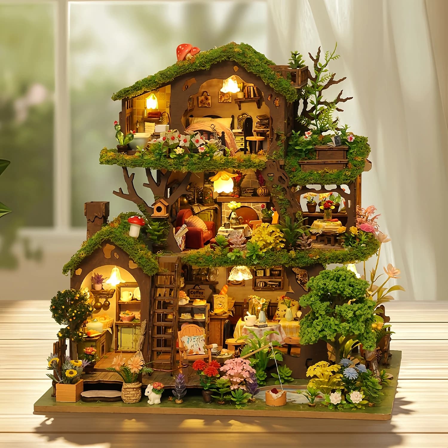Kit de maison de poupée DIY Villa dans les arbres, kit de maison miniature en bois 3D, modèle de mai