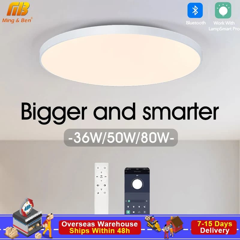 MING & BEN Smart LED plafonniers 18,5 pouces rond moderne LED plafonnier avec APP télécommande régla