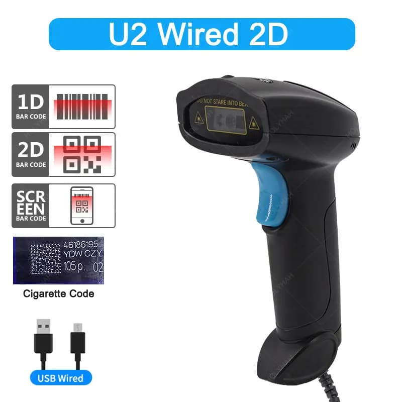 Lecteur de codes-barres sans fil Portable U2 filaire 2D U2W 2D, lecteur de codes QR Bluetooth U2B, l
