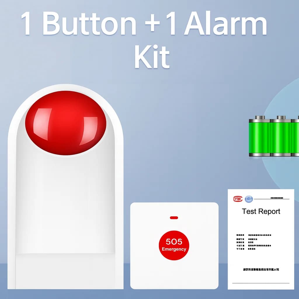 Système d'Appel d'Urgence pour Toilettes avec Bouton SOS et Sirène Flash | 200m Sans Fil | Imper