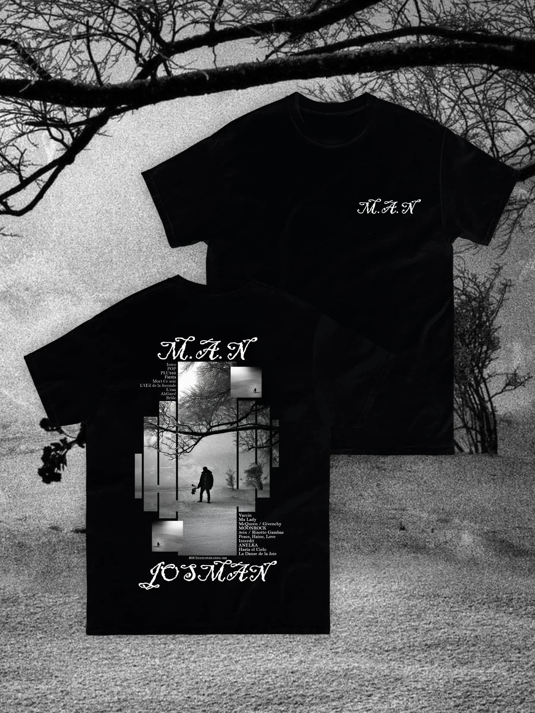 T-shirt graphique du rappeur chanteur français Josman, album « M.A.N », T-shirt pour hommes et femme