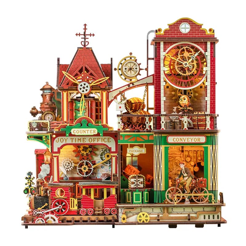 Kits de modèles miniatures en bois DIY de la maison de poupée Joey's Time Post Office Cottage avec m