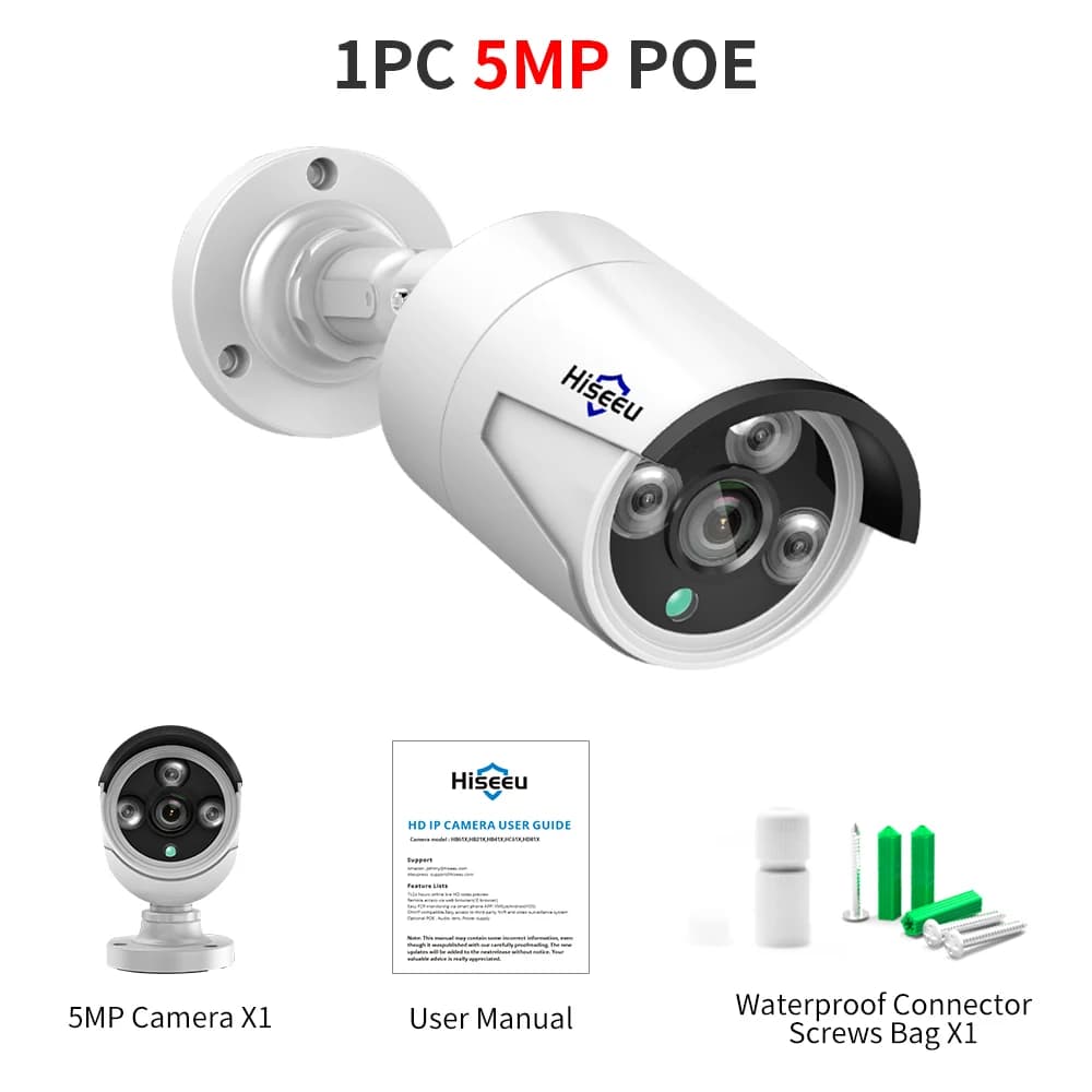Hiseeu 5MP Audio IP caméra de Surveillance de sécurité POE H.265 extérieur étanche IP66 CCTV caméra