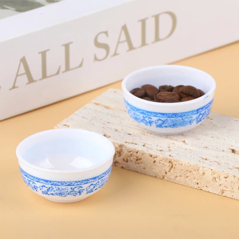 Miniature bol rétro bleu et blanc maison de courses, 2 pièces/ensemble 1:6 bol de cuisine britanniqu