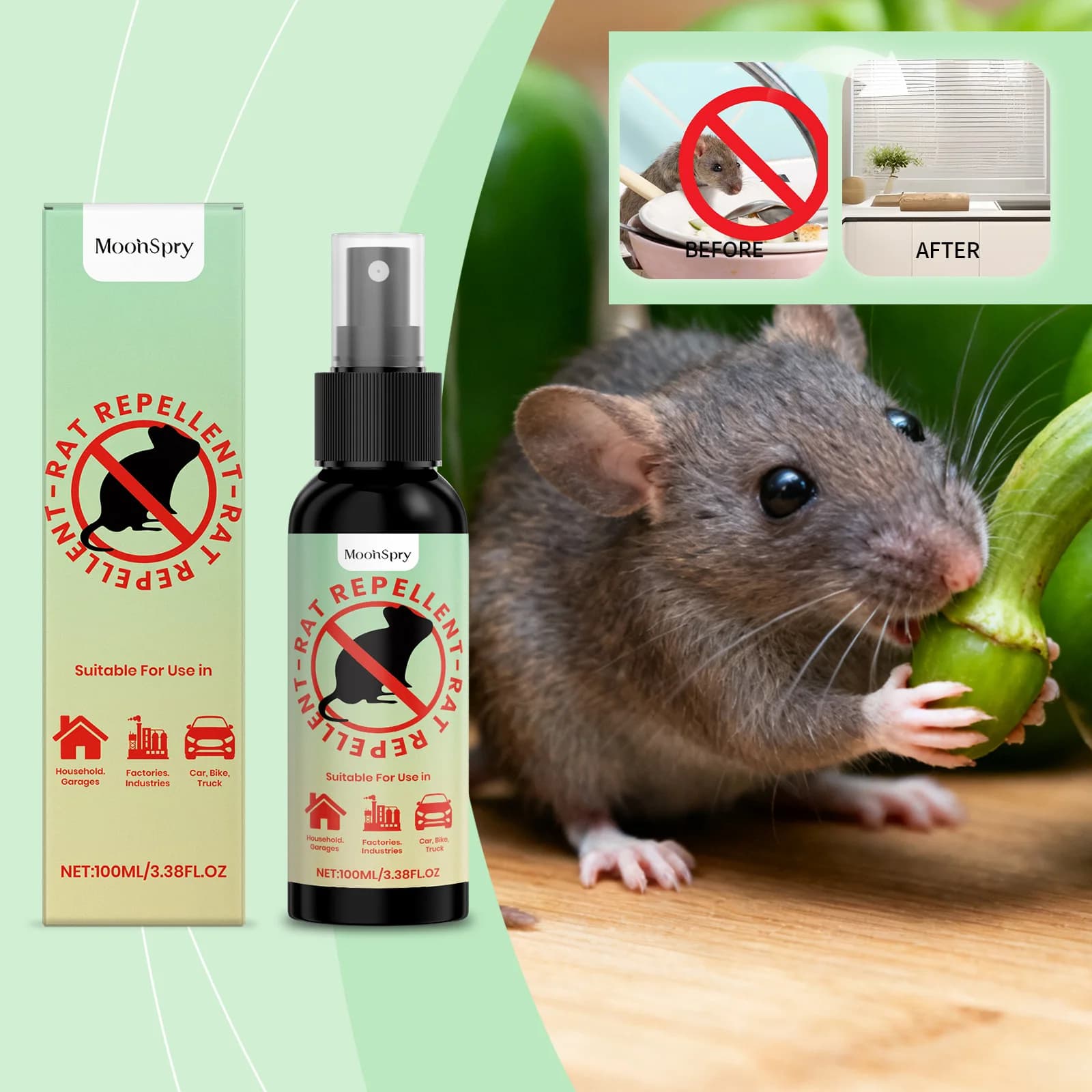 Spray répulsif pour souris, dissuasif pour rats, huile végétale naturelle, anti-rongeurs pour moteur