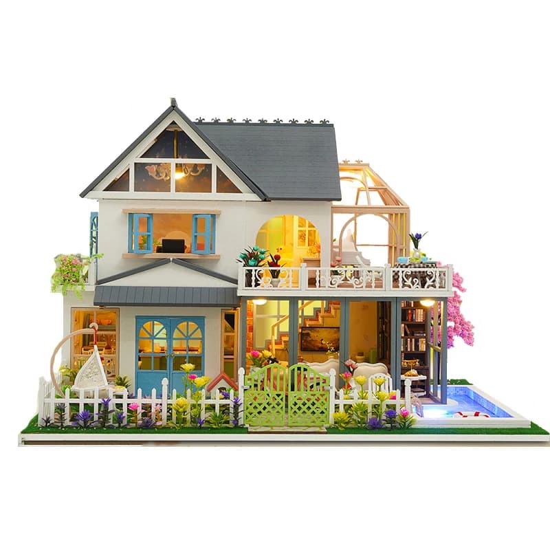 Bricolage Villa moderne grande Casa en bois Miniature modèle Kit 3D Puzzle maisons de poupée avec me