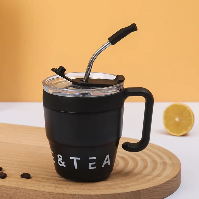 Tasse à café avec paille en acier inoxydable, thermos, boisson chaude, boisson froide, eau, thé, lai