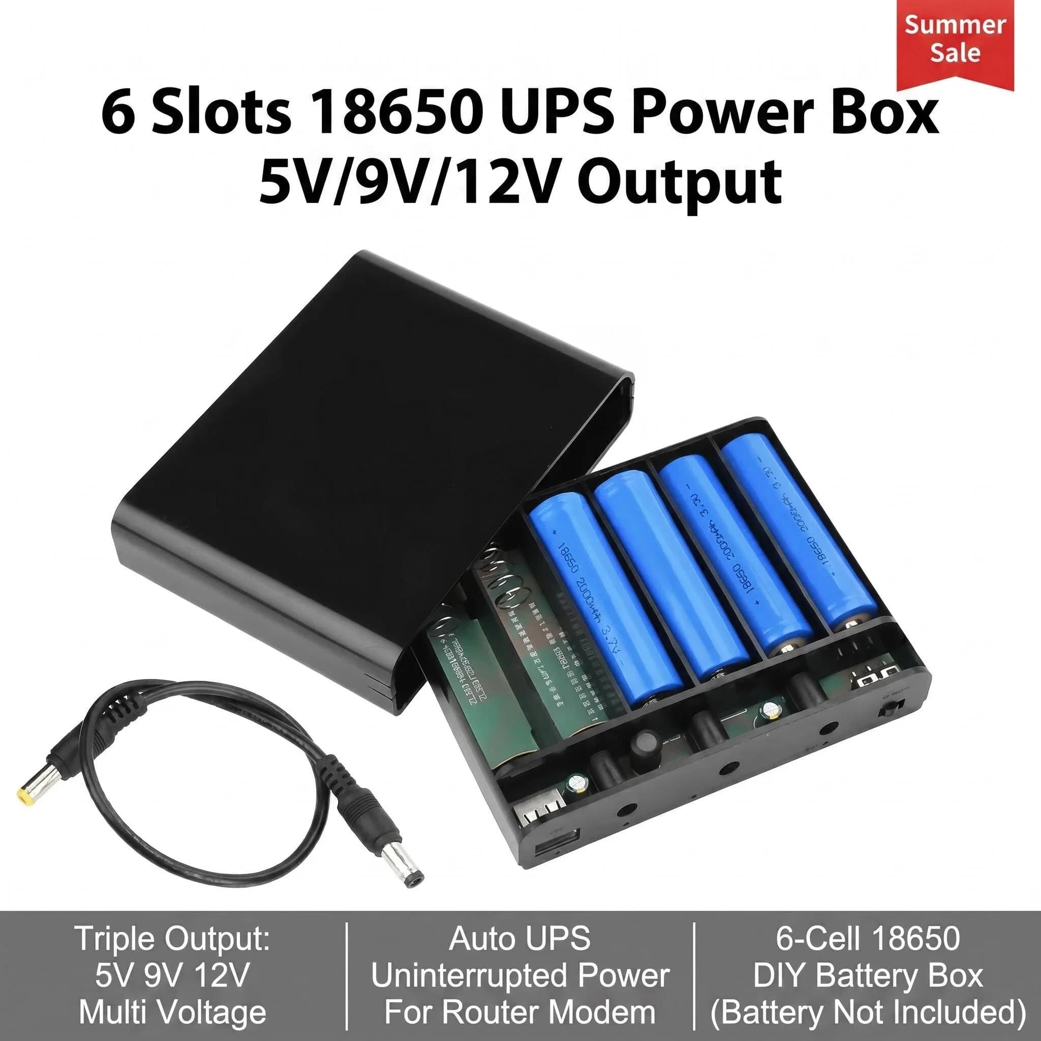 Batterie d'alimentation ininterrompue, DC UPS, 5V, 9V, 12V, sortie 6x18650, boîtier de banque d'alim