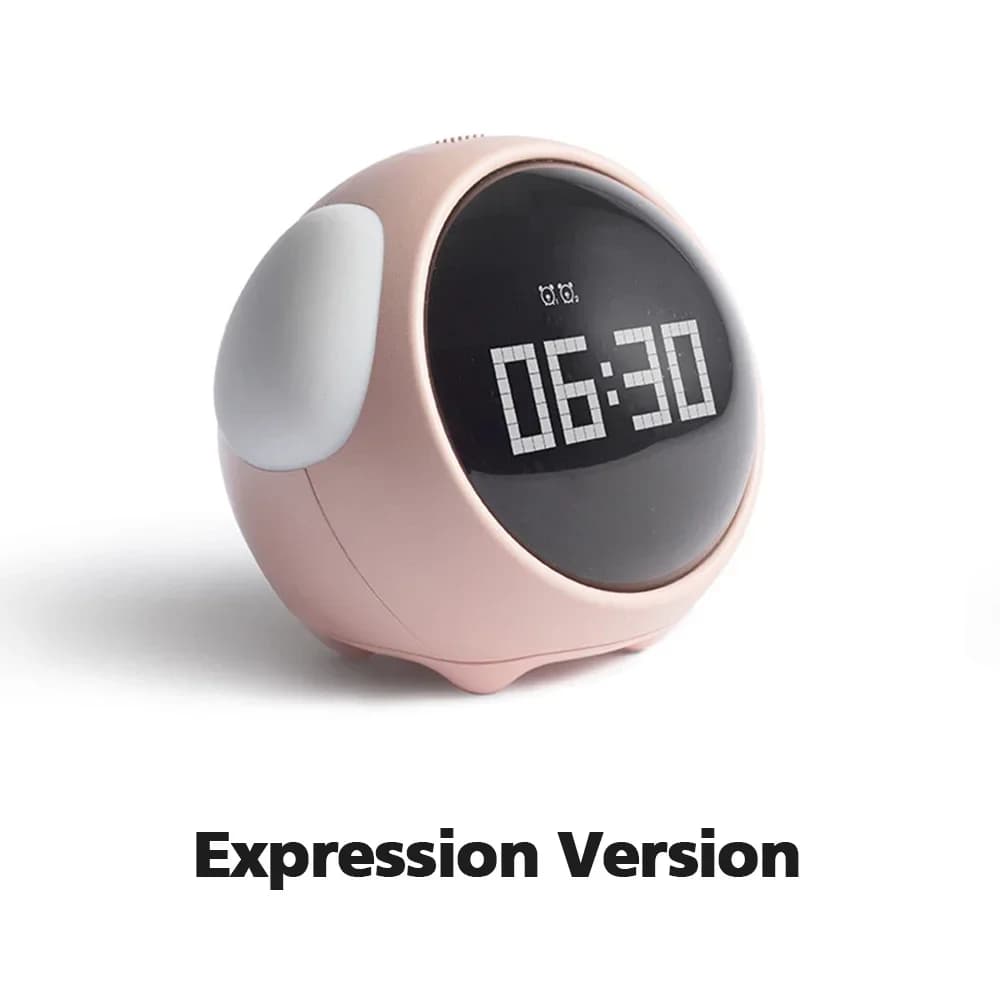Réveil numérique intelligent pour enfants avec expression mignonne, fonction snooze, commande vocale