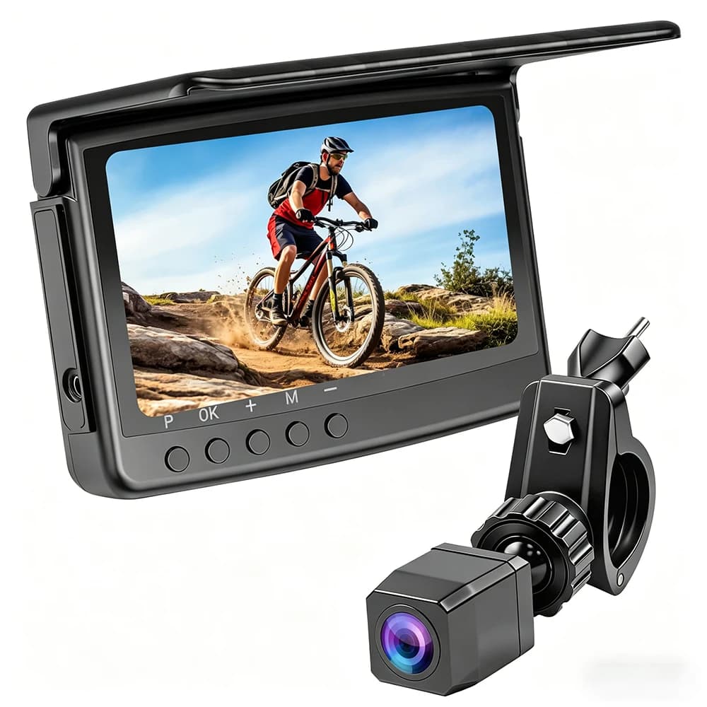 Caméra de recul pour vélo, écran miroir HD 5 pouces 1080P, grand angle, vision nocturne, support rég