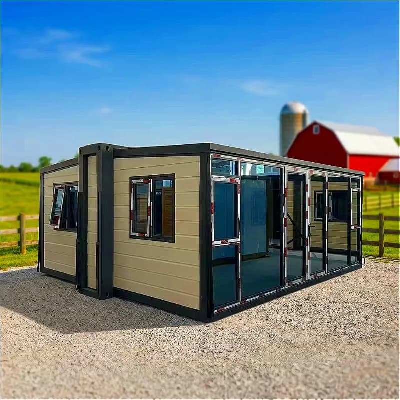 Maison conteneur à double aile pliable, 2 chambres, 1 salle de bain, 1 séjour – Nouveauté très deman
