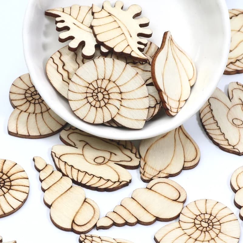 Coquille de conque mixte, 20 pièces, ornements en bois, tranche de bois, bricolage artisanal, Scrapb