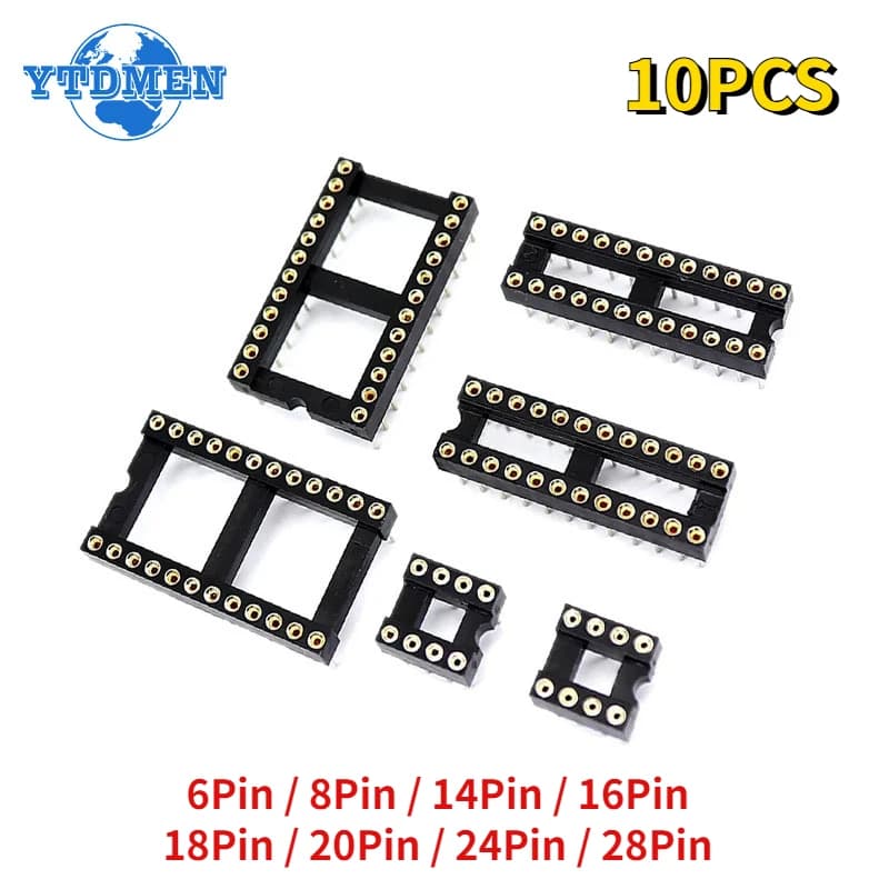 10 pièces prises IC DIP6 DIP8 DIP14 DIP16 DIP18 DIP20 DIP24 DIP28 broches trou rond 2.54 connecteur