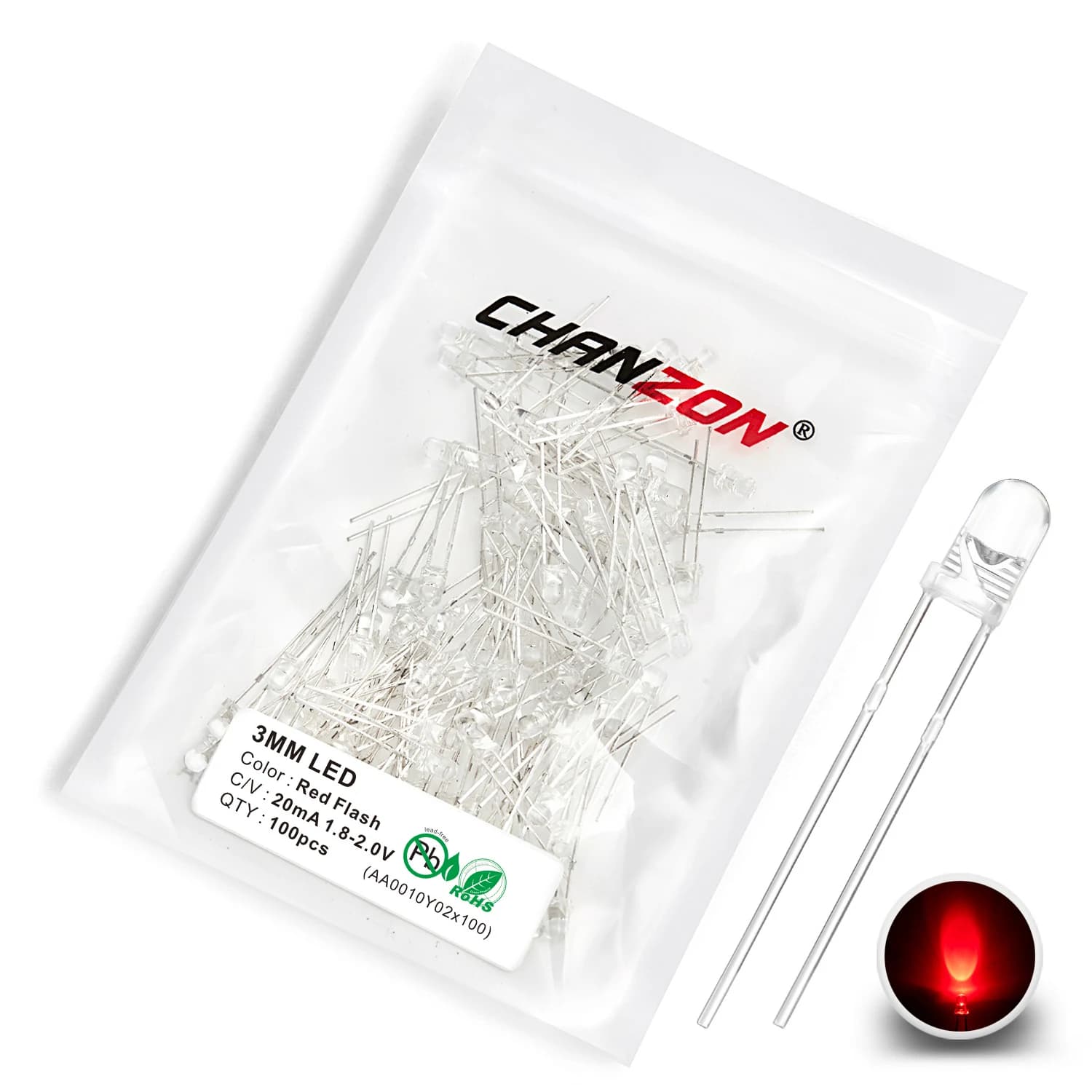 100 pièces 3mm clignotant LED Diode électroluminescente ampoule RGB blanc rouge bleu vert jaune 2V 3
