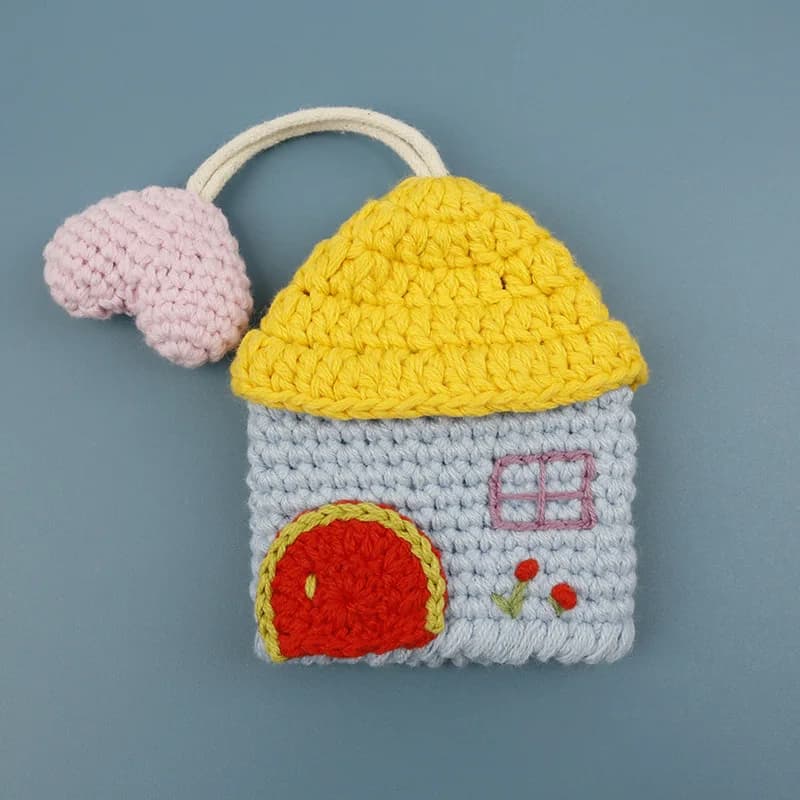 Porte-clés mignon en crochet en forme de maison, housse de protection pour clés tricotée, porte-clés