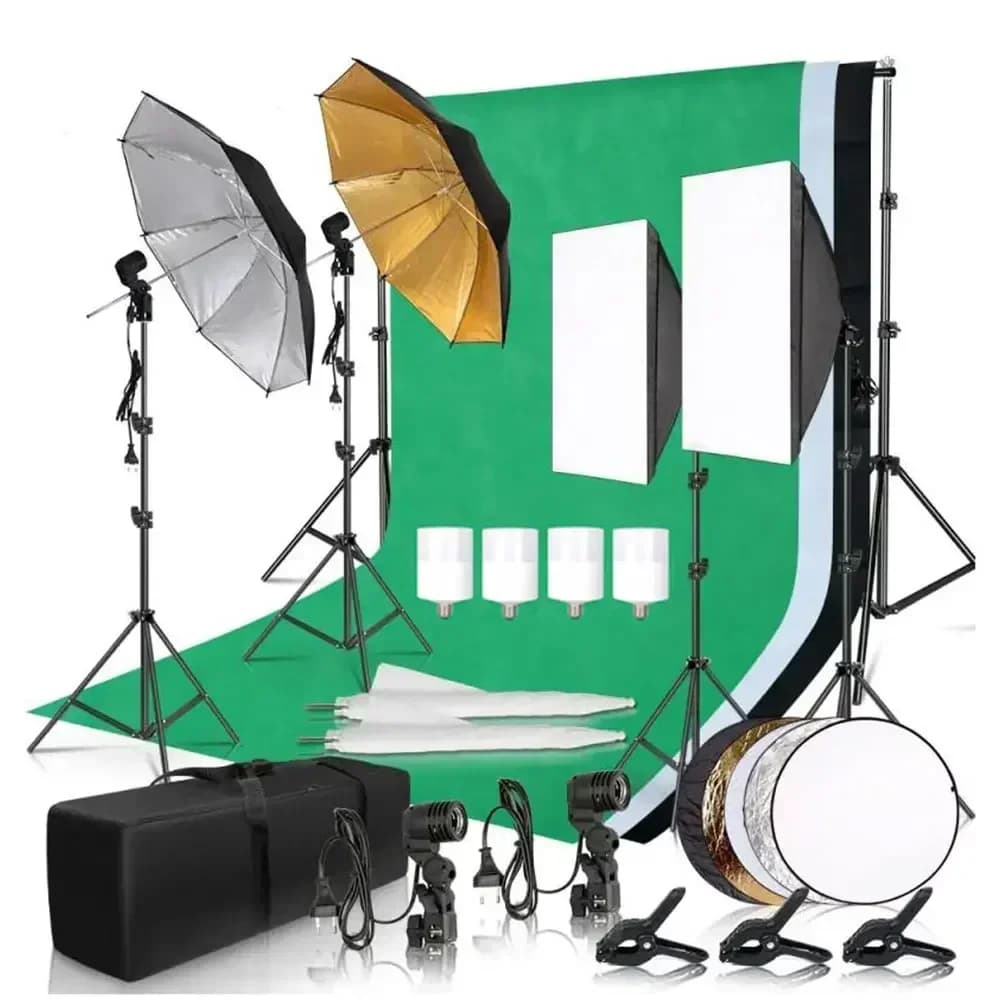 Kit d'éclairage Softbox pour Studio Photo, avec cadre de fond 2.6x3M, 3 pièces, trépied, panneau réf