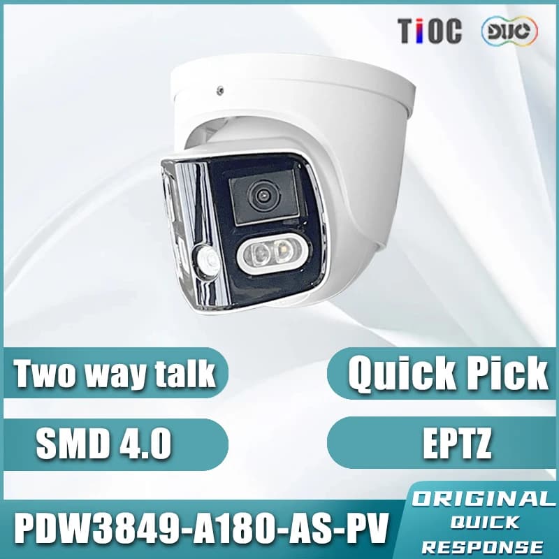 Dahua 4K Tioc Duo 180 ° Caméra POE grand angle avec support EPTZ, alarme sonore et lumineuse, surv
