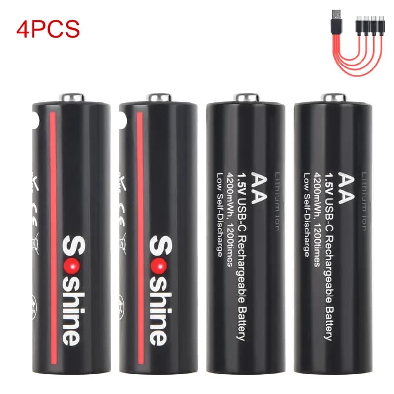 Batterie rechargeable AA Soshine USB 4200mWh 1.5V, capacité maximale, type C, batterie au lithium po