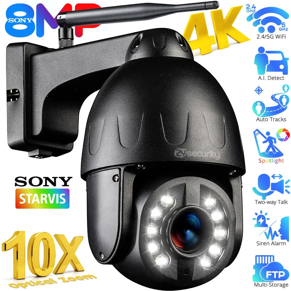 Caméra de surveillance extérieure PTZ IP HD 8MP/4K, dispositif de sécurité sans fil, avec n'aime opt