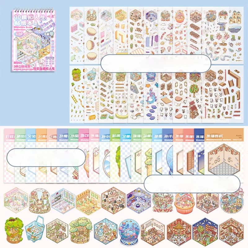 40 pièces dessin animé autocollant livre bricolage la série Sims 3D stéréoscopique scène autocollant